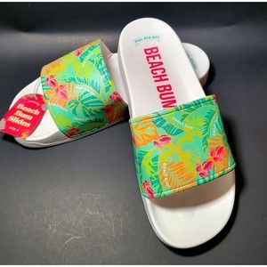Beach Bum Slides Womens Size 9/40 By PooPourri Tropical White Slides Brand New